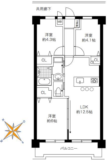アイリスハイツ古淵(3LDK/5階)の間取り写真