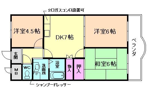エレガンス村上(3DK/3階)の間取り写真
