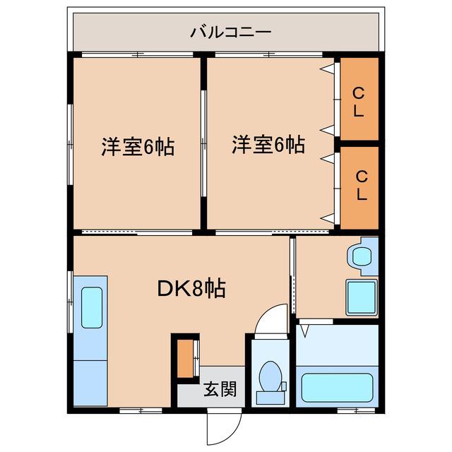 パームガーデン D棟(2DK/1階)の間取り写真