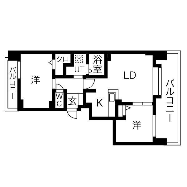 ドミ山鼻八条A棟(2LDK/2階)の間取り写真