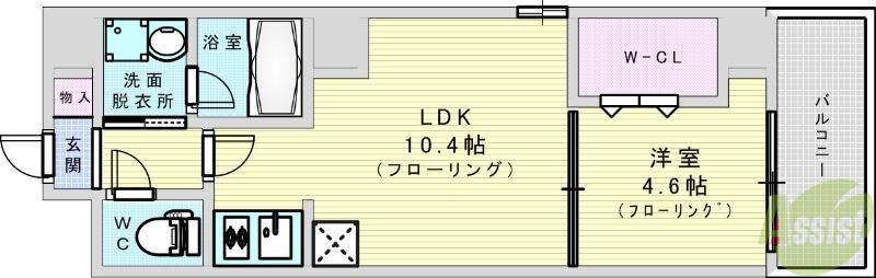 ブロード江坂広芝町レジデンス(1LDK/2階)の間取り写真