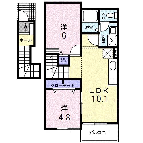 ヒルズポラリス壱番館(2LDK/2階)の間取り写真