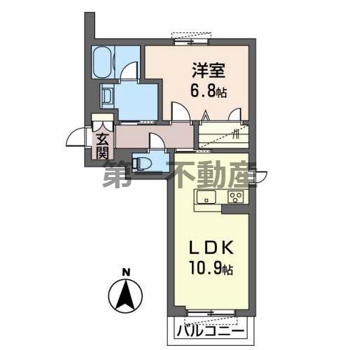 エスポワール木梨(1LDK/2階)の間取り写真