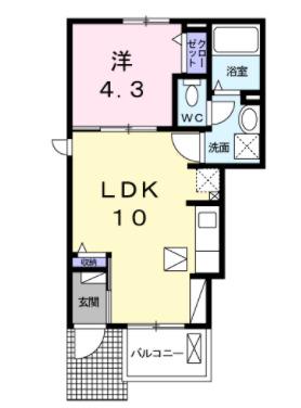 メゾン フルール(1LDK/1階)の間取り写真