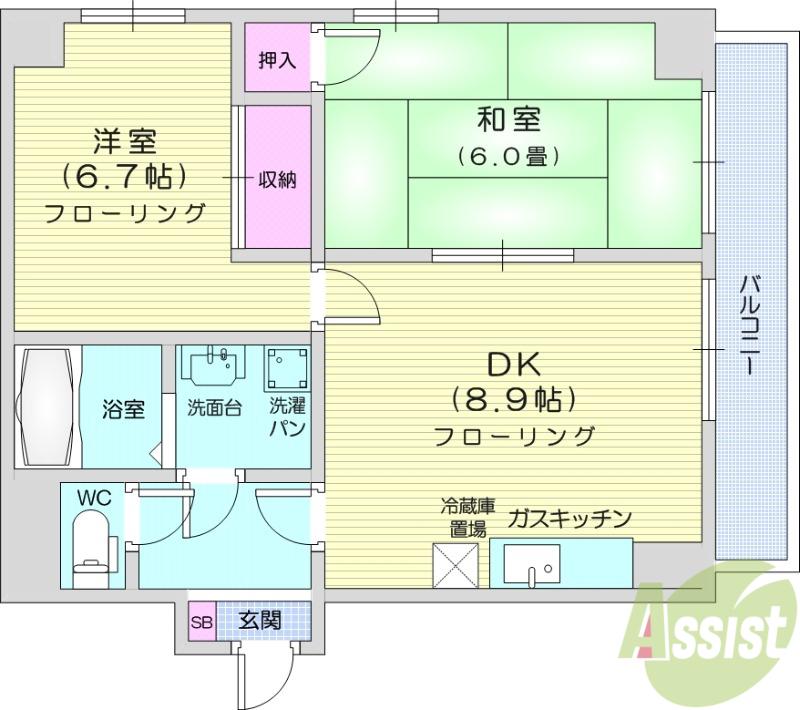 KS宮城野(2DK/3階)の間取り写真
