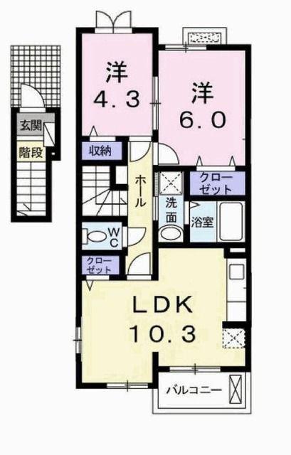 シャンブル(2LDK/2階)の間取り写真