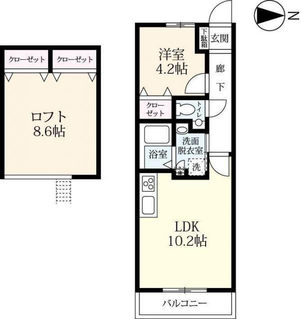 ロワイヤルV(1LDK/2階)の間取り写真
