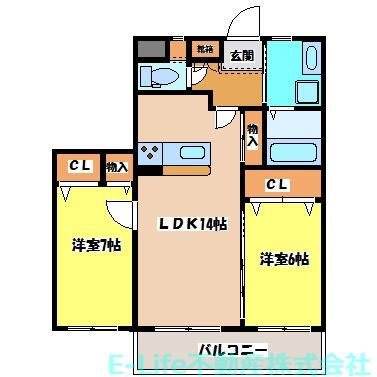 ラ・メール月出(2LDK/2階)の間取り写真