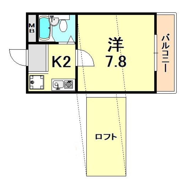 ヨーロピアン B(1K/2階)の間取り写真