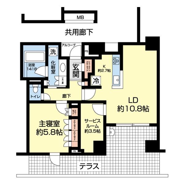 ディアナコート用賀(1SLDK/1階)の間取り写真