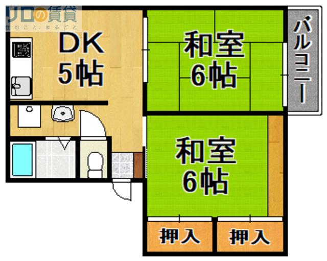 ライフ小松(2DK/2階)の間取り写真