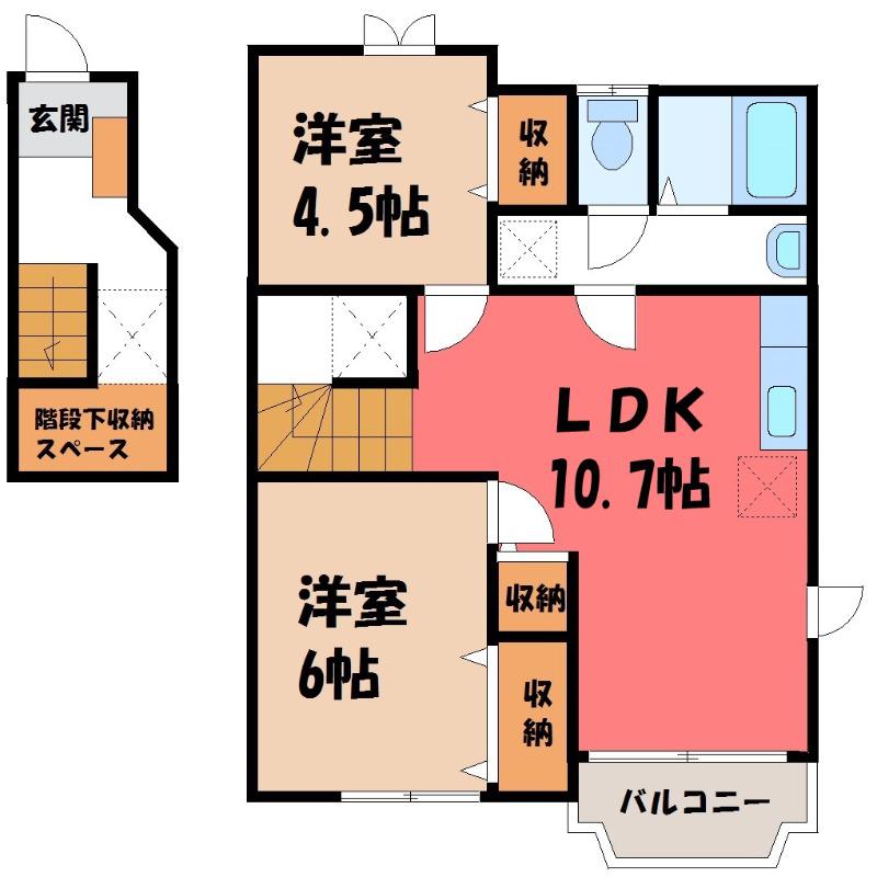 カシオペア(2LDK/2階)の間取り写真