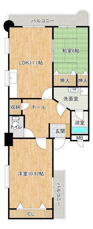 ガーデンパレスやひろ(2LDK/7階)の間取り写真