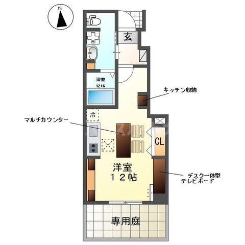 レインボー シェル(ワンルーム/1階)の間取り写真
