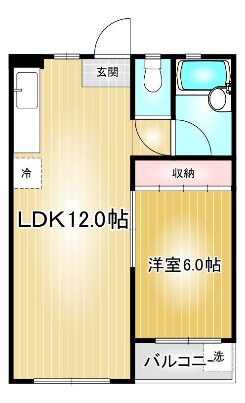 太都ビル(1LDK/5階)の間取り写真