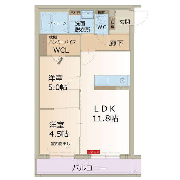 AURA(2LDK/2階)の間取り写真