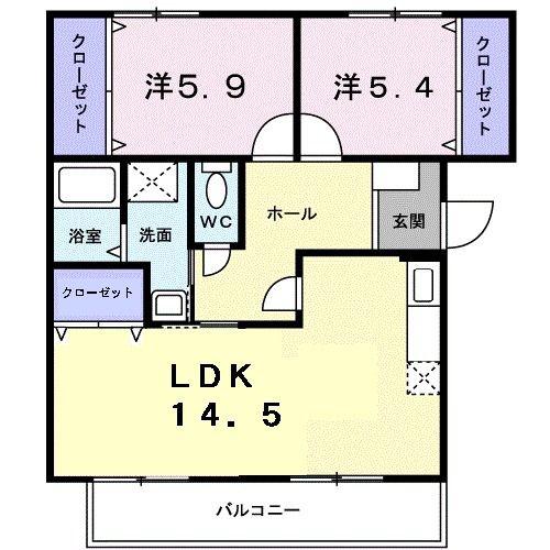 ニューエルディム裕I(2LDK/2階)の間取り写真