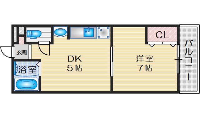 ルミエール緑地公園2(1DK/2階)の間取り写真