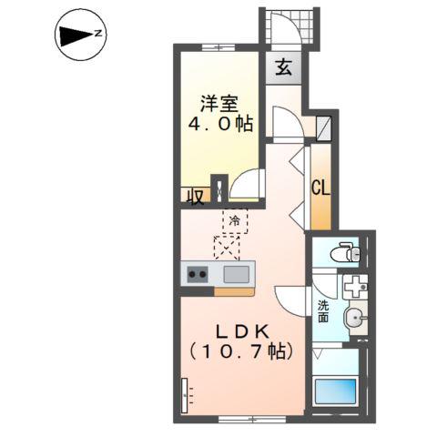 シャフル(1LDK/1階)の間取り写真