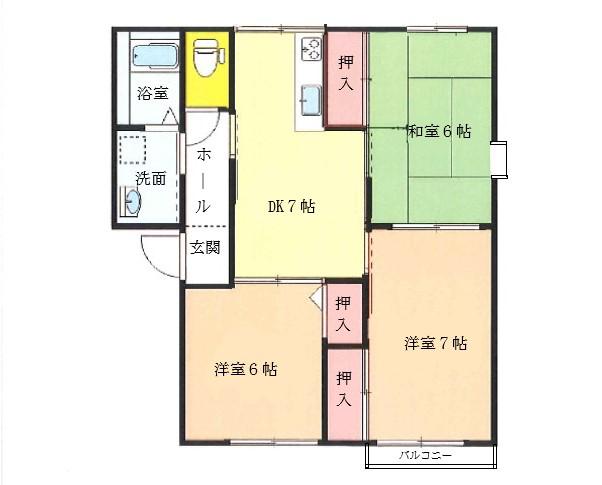 ハイツ田園III(3DK/2階)の間取り写真