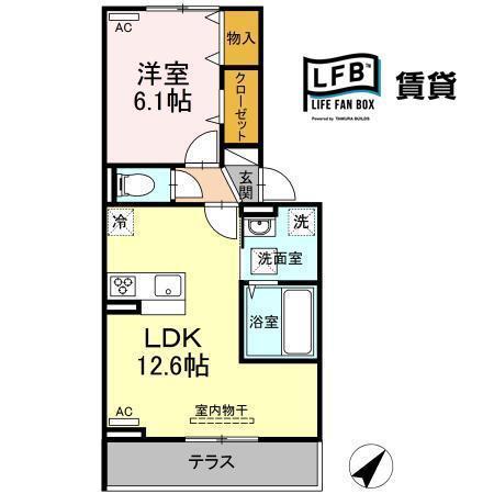 グラン パセオ(1LDK/1階)の間取り写真