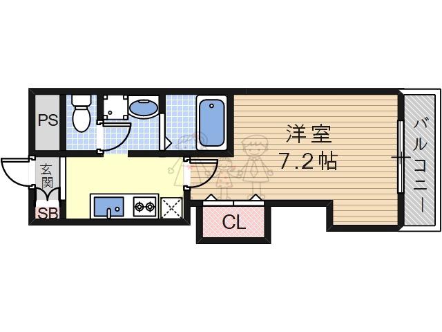 みおつくし桑津(1K/5階)の間取り写真