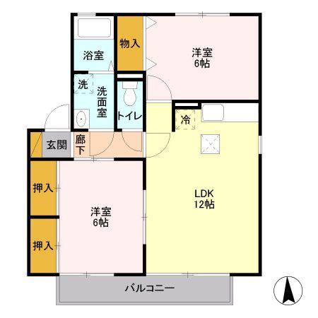ハイカムール・A&AB棟(2LDK/1階)の間取り写真