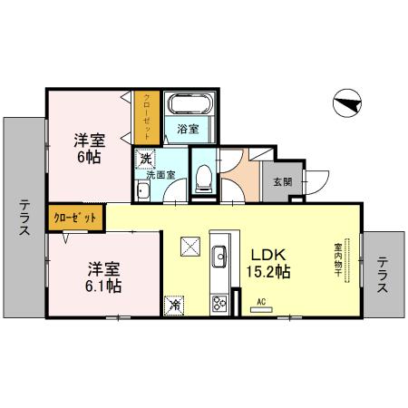 猪名寺CONTINENTE(2LDK/1階)の間取り写真