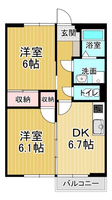 メイプレーヌI(2DK/2階)の間取り写真