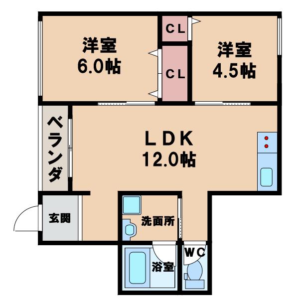 SAKAI南田辺ハイツ南棟(2LDK/1階)の間取り写真