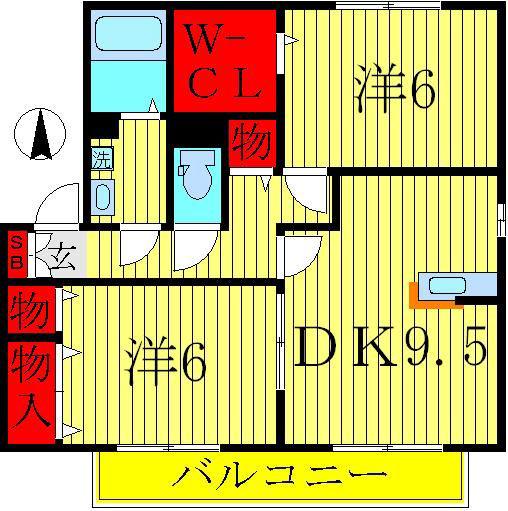 シャトレーB棟(2DK/2階)の間取り写真