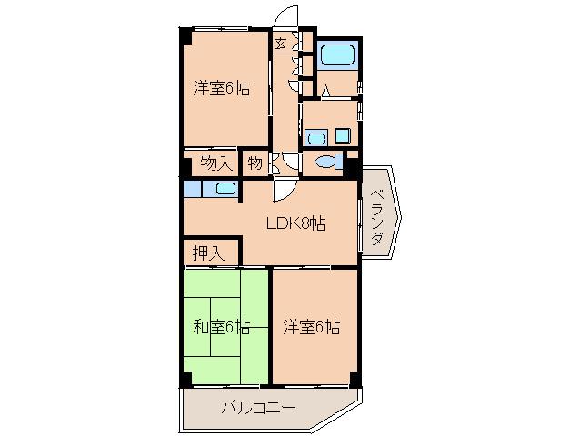 グローバル21(3LDK/3階)の間取り写真