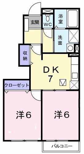 いちごハウスΑ(2DK/1階)の間取り写真