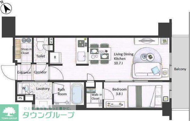 市谷台町坂フロント(1LDK/2階)の間取り写真