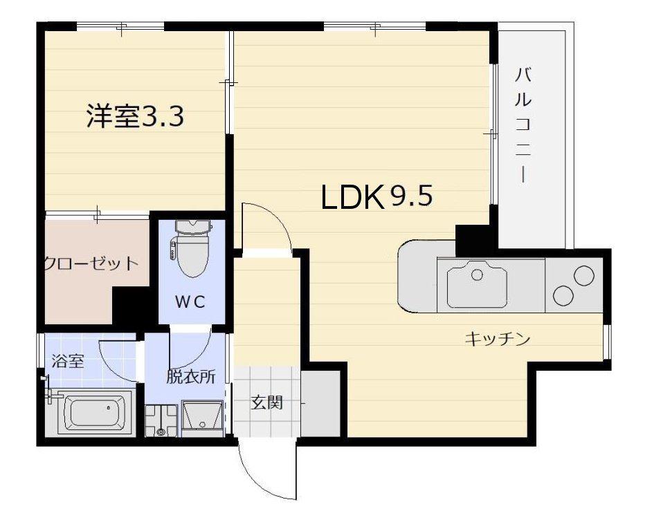 ハピネス西田(1LDK/5階)の間取り写真