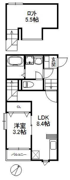 ポラリス美野島(1LDK/1階)の間取り写真