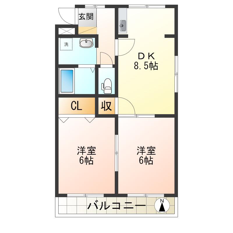 ドリームシティ(2DK/2階)の間取り写真