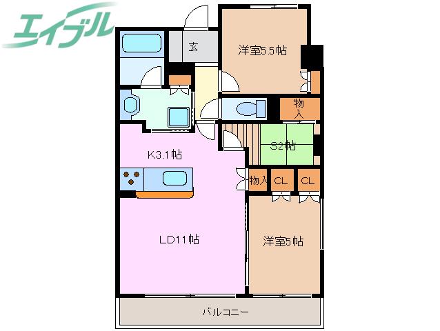 ローレルタワーシュロア四日市(2SLDK/9階)の間取り写真