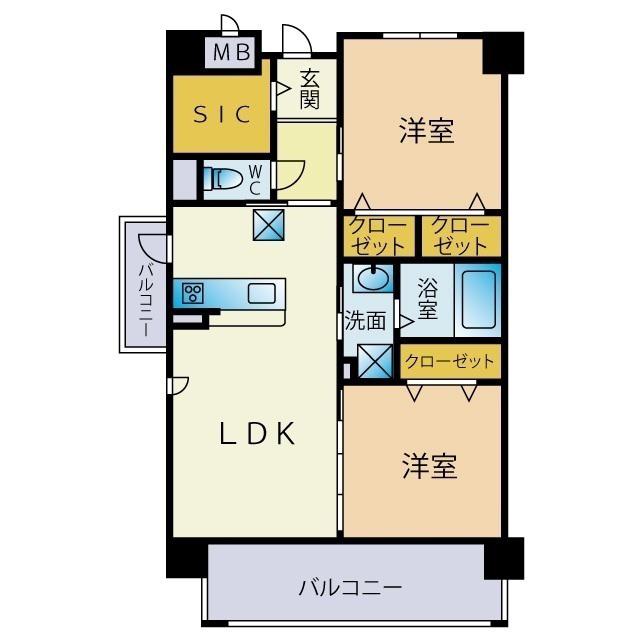 モンフェリオ西都(2LDK/6階)の間取り写真