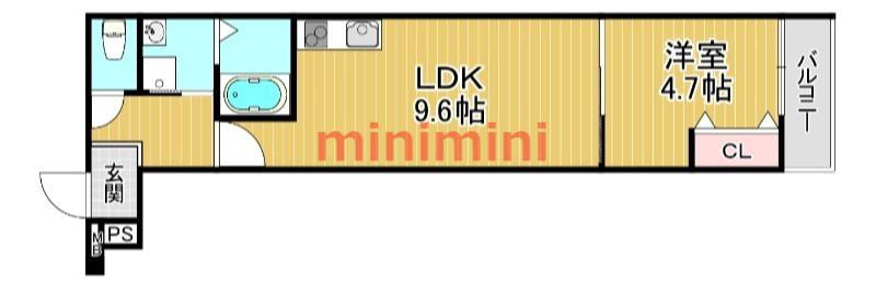 フジパレス茨木東宮町(1LDK/3階)の間取り写真