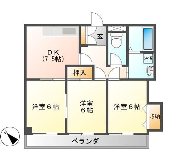 ベルドミール長房(3DK/1階)の間取り写真