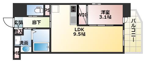 LUXE門真II(1LDK/4階)の間取り写真