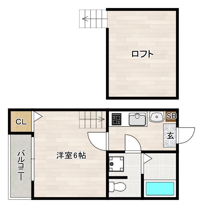 ピュア箱崎東7番館(1K/2階)の間取り写真