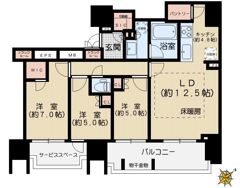 プラウド銀座東(3LDK/3階)の間取り写真