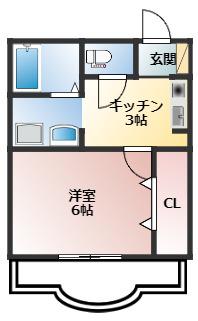 ドルミール木下(1K/1階)の間取り写真