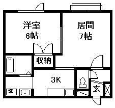 バードヒルハイツA・B棟(1LDK/1階)の間取り写真