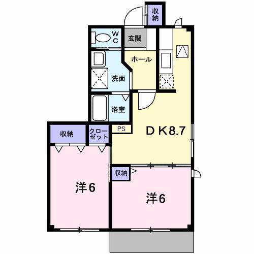 ラフィネA(2DK/1階)の間取り写真