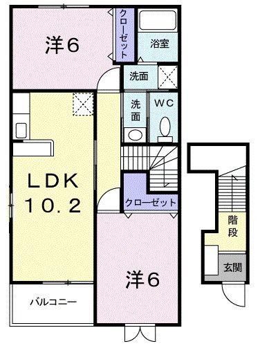 H&M木村(2LDK/2階)の間取り写真