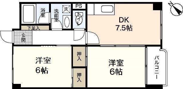 高陽第一センタービル(2DK/3階)の間取り写真