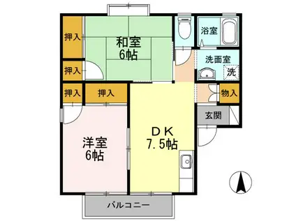 シーサイドハイツ松井B棟(2DK/2階)の間取り写真